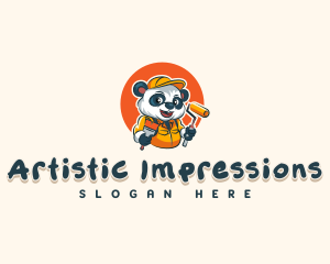 Cute Painter Panda logo design