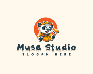 Cute Painter Panda logo design