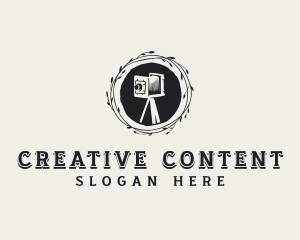 Vintage Camera Wreath logo design