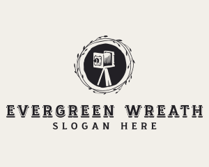 Vintage Camera Wreath logo design