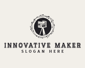 Vintage Camera Wreath logo design