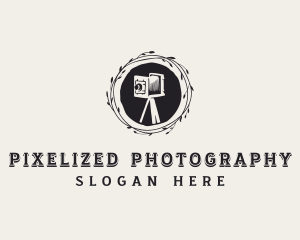 Vintage Camera Wreath logo design