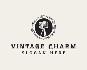 Vintage Camera Wreath logo design