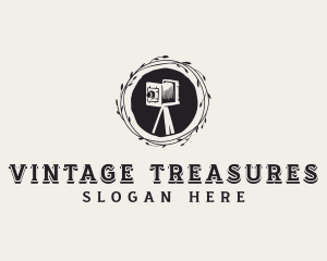 Vintage Camera Wreath logo design