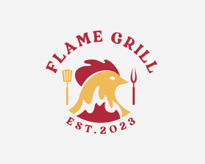 Chicken BBQ Flame Grill logo design