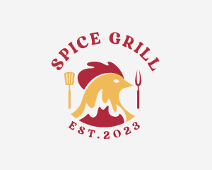 Chicken BBQ Flame Grill logo design