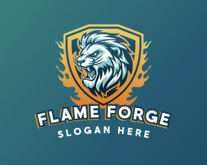 Lion Flames Shield Gaming logo design