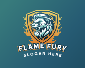 Lion Flames Shield Gaming logo design