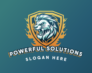 Lion Flames Shield Gaming logo design