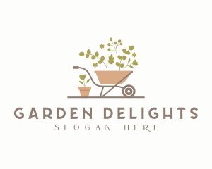 Floral Gardening Wheelbarrow logo design