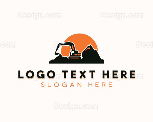 Excavator Mining Mountain Logo