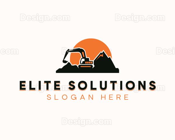 Excavator Mining Mountain Logo