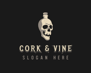 Skull Bottle Wine Drink logo design