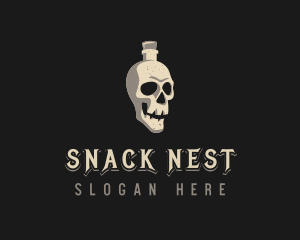 Skull Bottle Wine Drink logo design