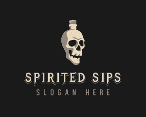 Skull Bottle Wine Drink logo design