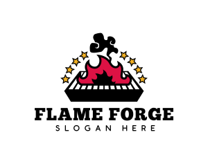 Grill Flame Smoke logo design