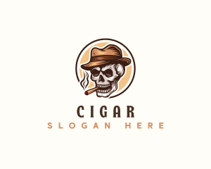 Cigar Smoking Skull logo design