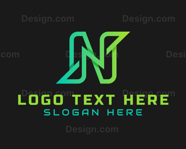 Green Modern Tech Letter N Logo