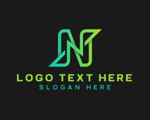 Green Modern Tech Letter N logo