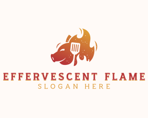 Barbecue Flaming Pig logo design