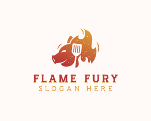 Barbecue Flaming Pig logo design