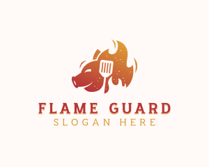 Barbecue Flaming Pig logo design