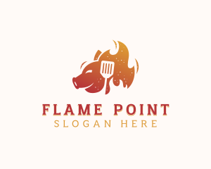 Barbecue Flaming Pig logo design