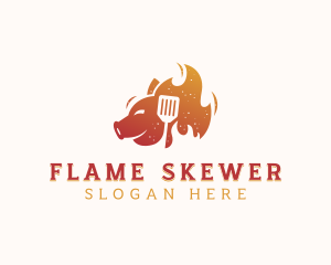 Barbecue Flaming Pig logo design