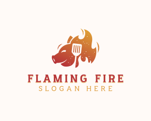 Barbecue Flaming Pig logo design