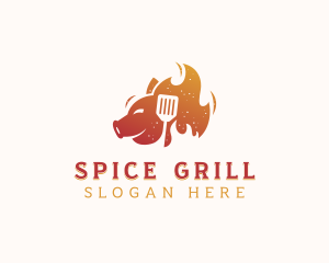 Barbecue Flaming Pig logo design