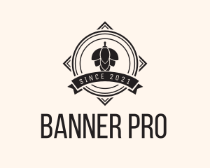 Hipster Hops Barley Banner logo design