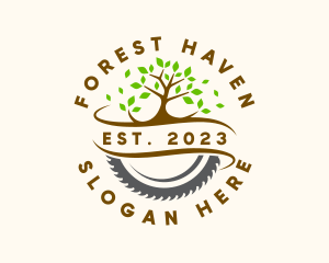 Forest Wood Lumber Saw logo design