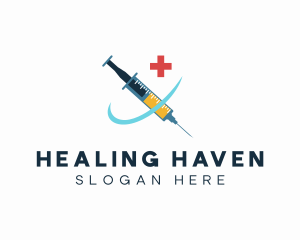 Medical Syringe Vaccine logo design