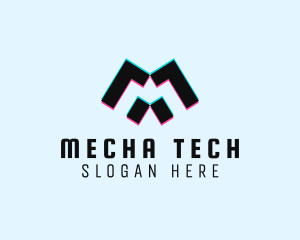 Digital Tech Glitch Letter M logo design