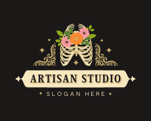 Floral Skeleton Ribcage logo design