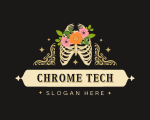 Floral Skeleton Ribcage logo design