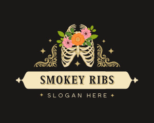 Floral Skeleton Ribcage logo design