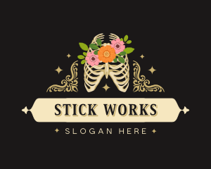 Floral Skeleton Ribcage logo design