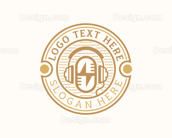 Microphone Headphones Podcaster Logo