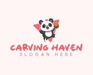 Cute Panda Hamburger  logo design