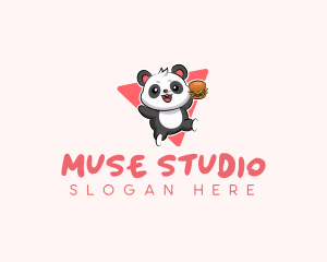 Cute Panda Hamburger  logo design