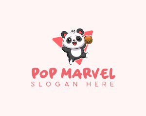 Cute Panda Hamburger  logo design