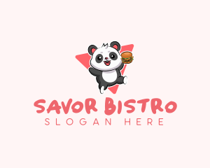 Cute Panda Hamburger  logo design