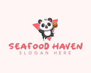 Cute Panda Hamburger  logo design