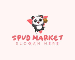 Cute Panda Hamburger  logo design