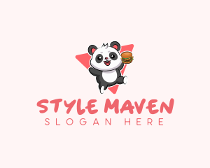 Cute Panda Hamburger  logo design