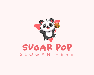 Cute Panda Hamburger  logo design