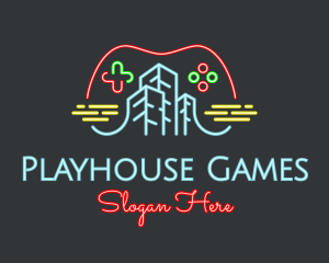 Neon Video Game City logo design