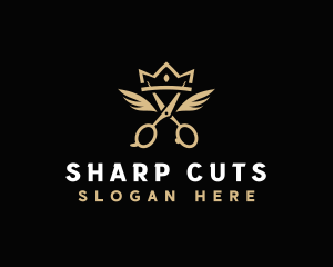 Scissors Barbershop Crown logo design