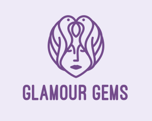 Purple Woman Bird Head logo design